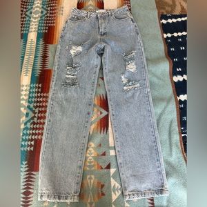 12th Tribe Distressed high waisted straight leg jeans